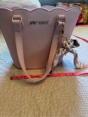 Betsey Johnson Light Pink Scalloped Shoulder Bag with Floral Scarf Accent